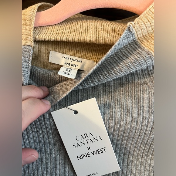 Cara Santana X Nine West Sweater Colorblock Turtleneck Tan Gray Sz 2X NWT - Picture 6 of 8